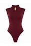 Women's Burgundy High Neck Gold Ring Detailed Snap Bodysuit Zero Sleeve Bodysuit - 5