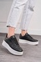 Women's Black and White Sneaker Lace-Up Lightweight Thick High-Sole Breathable Daily Walking Sports Shoes 451