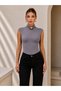 Women's High Neck Gold Ring Detailed Snap Bodysuit Zero Sleeve Bodysuit - 4