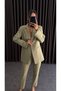 Women's Khaki Double-Piped Blazer Jacket and Trousers Set - 4