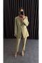 Women's Khaki Double-Piped Blazer Jacket and Trousers Set