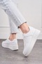 Women's White Sneaker Lace-Up Lightweight Thick High-Sole Breathable Daily Walking Sports Shoes 451 - 6