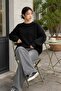Black Crew Neck Oversize Women's Knitwear Sweater - 2