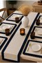 Navy Blue Ruffled Runner 40 × 110 cm – Plain Beige Decorative Tablecloth Stylish Table Runner - 2