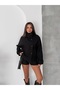 Women's Black Stand Collar Cotton Cashmere Coat - 8