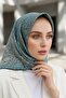 100% Twill Silk Textured Pattern Mint Green - Water Green Color 90X90 Scarf Edge Stitching Shape Hand Stitched