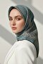 100% Twill Silk Textured Pattern Mint Green - Water Green Color 90X90 Scarf Edge Stitching Shape Hand Stitched - 3