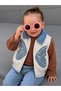 My Little One's Clothes (3-6 Years Old) 3-Piece Girls' Jeans Jewelry Set with Pearl Detailed Butterfly Appliqué and Quilted Vest - 2