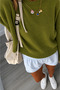 Green Crew Neck Oversized Women's Knit Sweater - 6