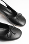 Black Women's Modern Square-Toe Heeled Shoes with Bow Detail - 3