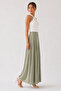 Women's Khaki Tencel Elastic Waist Double Pocket Skirt-Looking Pants - 4