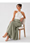 Women's Khaki Tencel Elastic Waist Double Pocket Skirt-Looking Pants - 2