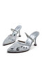 Sequin Detailed Elastic Thin Heeled Shoes Stiletto White - 5