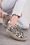 Casual Women's Sneaker Leopard Patterned Lace-Up Oval Toe High Thick Heeled Sports Shoes 313 - 8