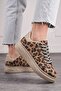 Leopard Print Lace-Up High Thick Heeled Women's Sneakers - Oval Toe 313 - 4
