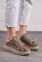 Casual Women's Sneaker Leopard Patterned Lace-Up Oval Toe High Thick Heeled Sports Shoes 313 - 5