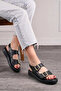 Daily Women's Black Sandals with Double Buckle, Comfortable Low-Sole Flexible Shoes 313 - 2