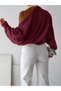 Women's Knitwear Burgundy Color Bat Sleeve Bolero Cardigan - 5