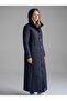 Women's Large Size Hooded 142 Cm Navy Blue Quilted Coat 1022