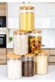 Set of 6 Labeled Glass Jars – Large Bamboo Vacuum Lid Striped Food Flour Legume Storage Container 1.5L - 4
