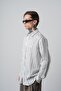 Men's Embroidery Detailed Striped Long Sleeve Oversized Shirt White - 3