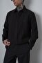 Men's Embroidery Detailed Long Sleeve Muslin Oversized Shirt Black - 5