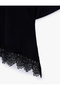 Asymmetrical Cut Cotton Crew Neck Lace Detailed Short Sleeve T-Shirt - 8