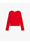 Cotton Slim Fit Corset Detailed Boat Neck Long Sleeve T-Shirt - 6