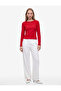 Cotton Slim Fit Corset Detailed Boat Neck Long Sleeve T-Shirt