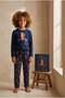 Children's Deer Patterned Boxed New Year's Pajama Set Navy Blue - 2