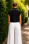 Women's Black and White Ribbed Double Breasted Collar Sleeveless Vest - 2
