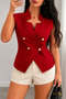 Women's Red Gold Buttoned Double-Breasted Vest Blouse - 4