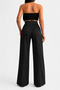 Women's Black High Waist Gold Button Detailed Wide Leg Trousers - 2