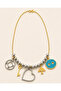 Gold Color Steel Necklace with Mixed Charms - 2