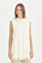 Chiffon Front Sleeveless Combed Cotton Undergarment - Ecru - 2