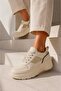 Women's Glittery, 6 cm Raised Sole, Lace-Up, Casual Sneakers - 4