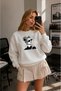 Women's Face Women's Buckle Graphic Printed Comfortable Fit Crew Neck White Sweatshirt - 4