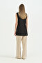 Chiffon Front Sleeveless Combed Cotton Undergarment - Black - 4