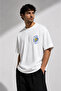 Unisex Du Noir Printed Oversize 100% Cotton Wide Cut Textured Crew Neck White T-Shirt - 2