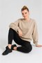 Women's Crew Neck Comfortable Wool Two-Thread Beige Sweatshirt - 3
