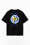 Unisex Du Noir Printed Oversize 100% Cotton Wide Cut Textured Crew Neck Black T-Shirt - 3
