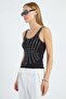 Stone Embellished Thick Strap Slim Fit Blouse - 5