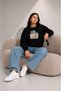 Women's Bit of a Mess Graphic Design Comfortable Fit Crew Neck Black Sweatshirt - 4