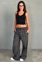 Black Elastic Waist Wide Leg Plaid Trousers Mg2658 - 4