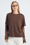 Crew Neck T-Shirt with Lace Detail on Sleeves - 4