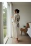Women's Cream 100% Cotton Buldan Karatezgah Woven Phoenix Printed Belted Long Kimono Dressing Gown