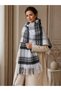 Gray Plaid Patterned Soft Textured Tasseled Winter Shawl Sal1332 - 5