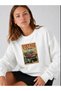 Women's Vintage Vars Triple Car Printed Comfortable Fit Crew Neck White Sweatshirt