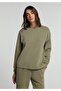 Regular Fit Round Neck Plain Women's Green Sweatshirt