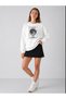 Women's the Moon Special Design Printed Comfortable Fit Crew Neck White Sweatshirt - 3